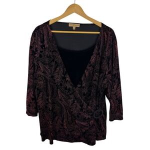Notations Woman Sparkle Paisley Wrap Top Size 3X Velvet Whimsigoth Dark Romantic
